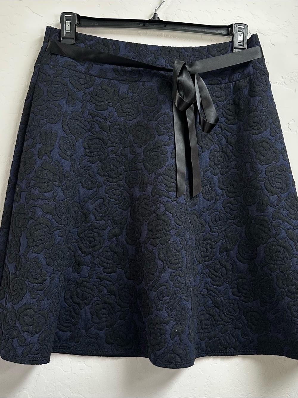 GNW Navy and Black Floral Jacquard Skater Skirt with Satin Tie
